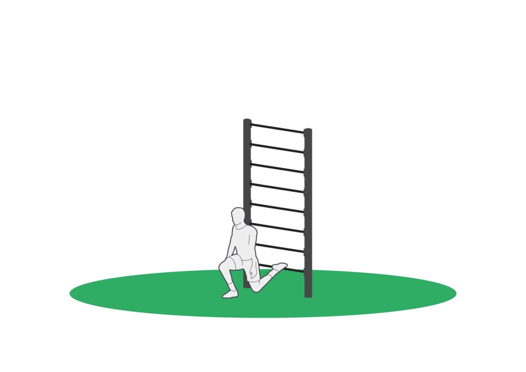 Bulgarsk utfall sluttposisjon Bulgarsk utfall i ribbevegg til utendørs trening