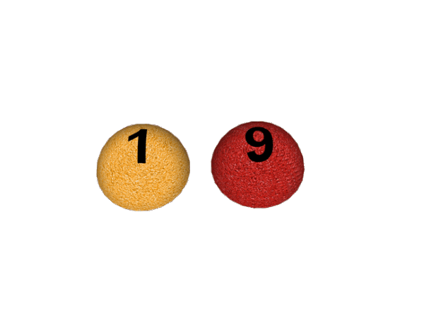 halvkuler med tall rød og gul