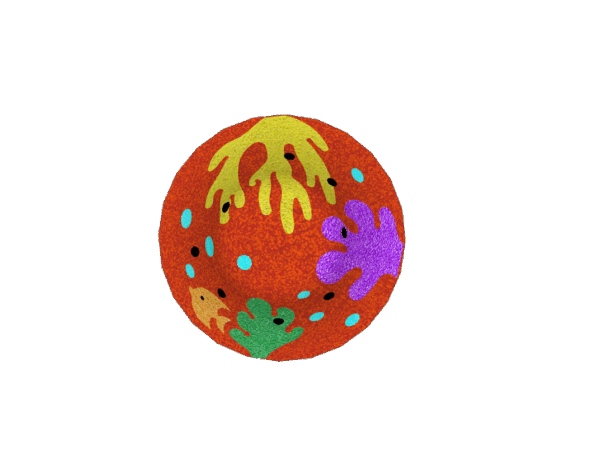 coralrev i 3D for lekeplassen rød, gul, lilla og orange