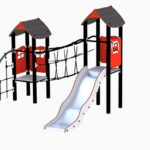 25 200 071 Emma Lekeseksjon Emma rød lekeseksjon med to tårn og rutsjebane