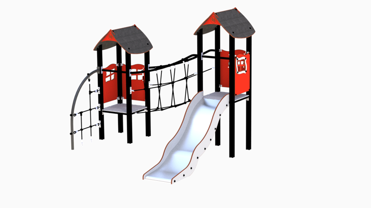 25 200 071 Emma Lekeseksjon Emma rød lekeseksjon med to tårn og rutsjebane