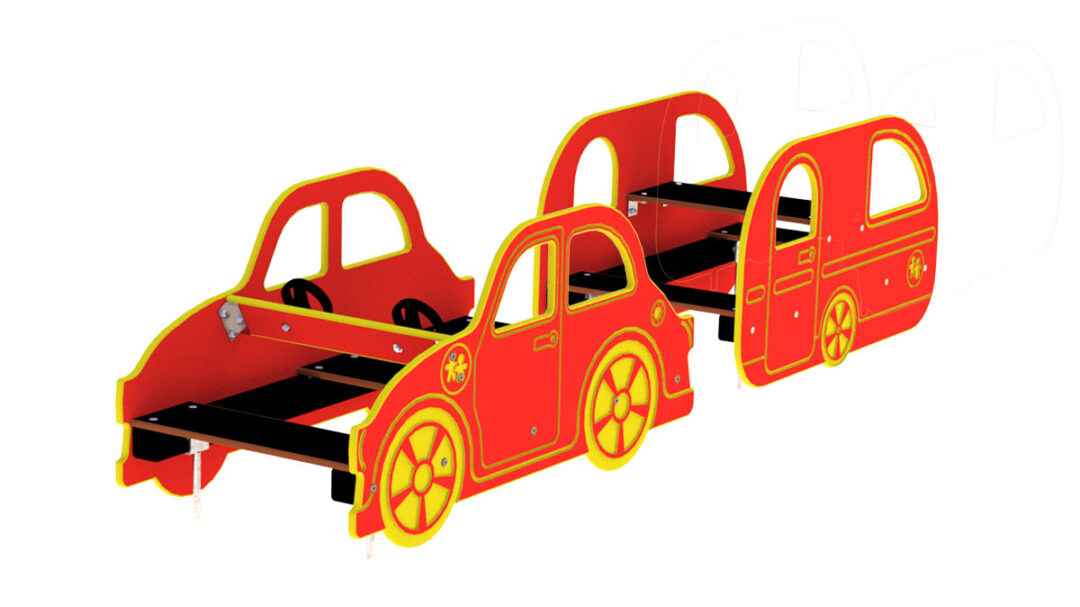 Bil med campingvogn til lekeplassen Bil med campingvogn