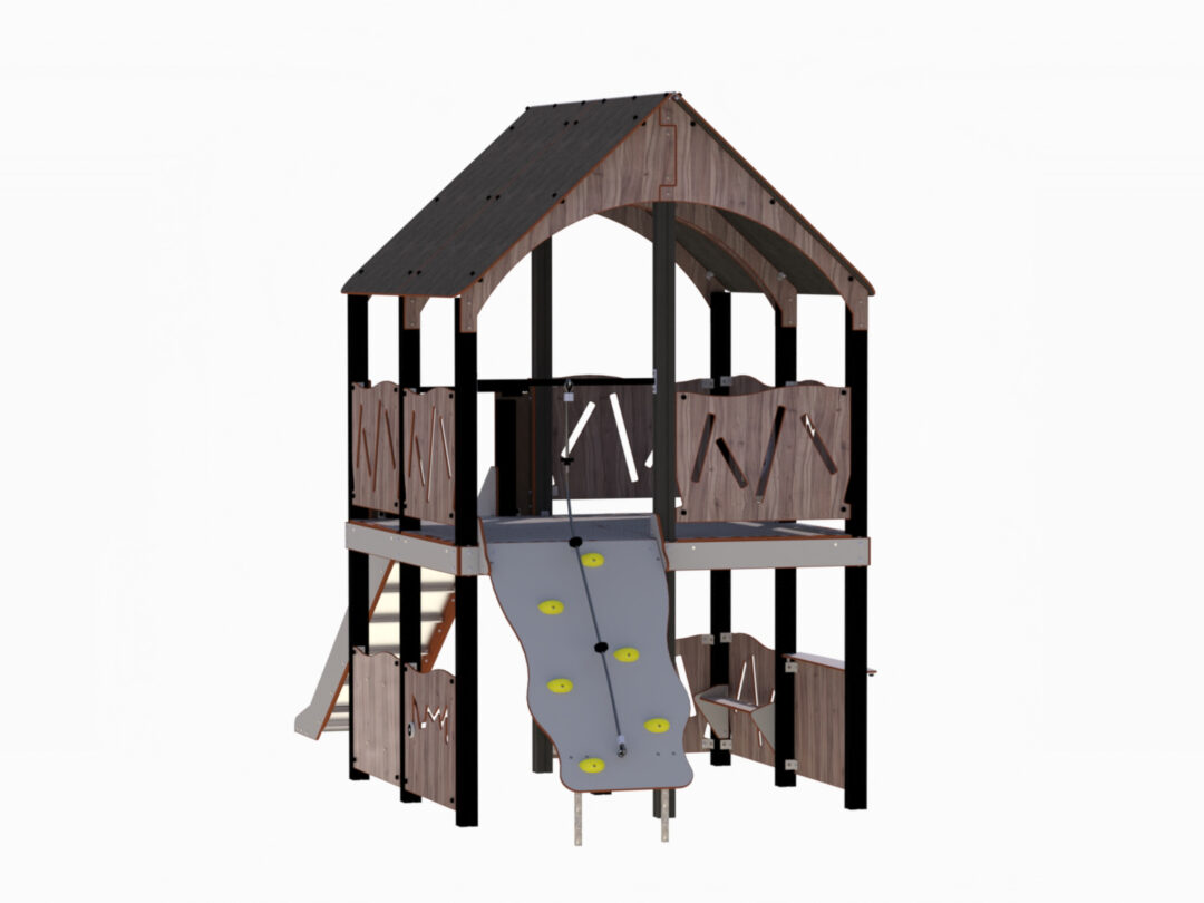 Stort lekehus med sklie