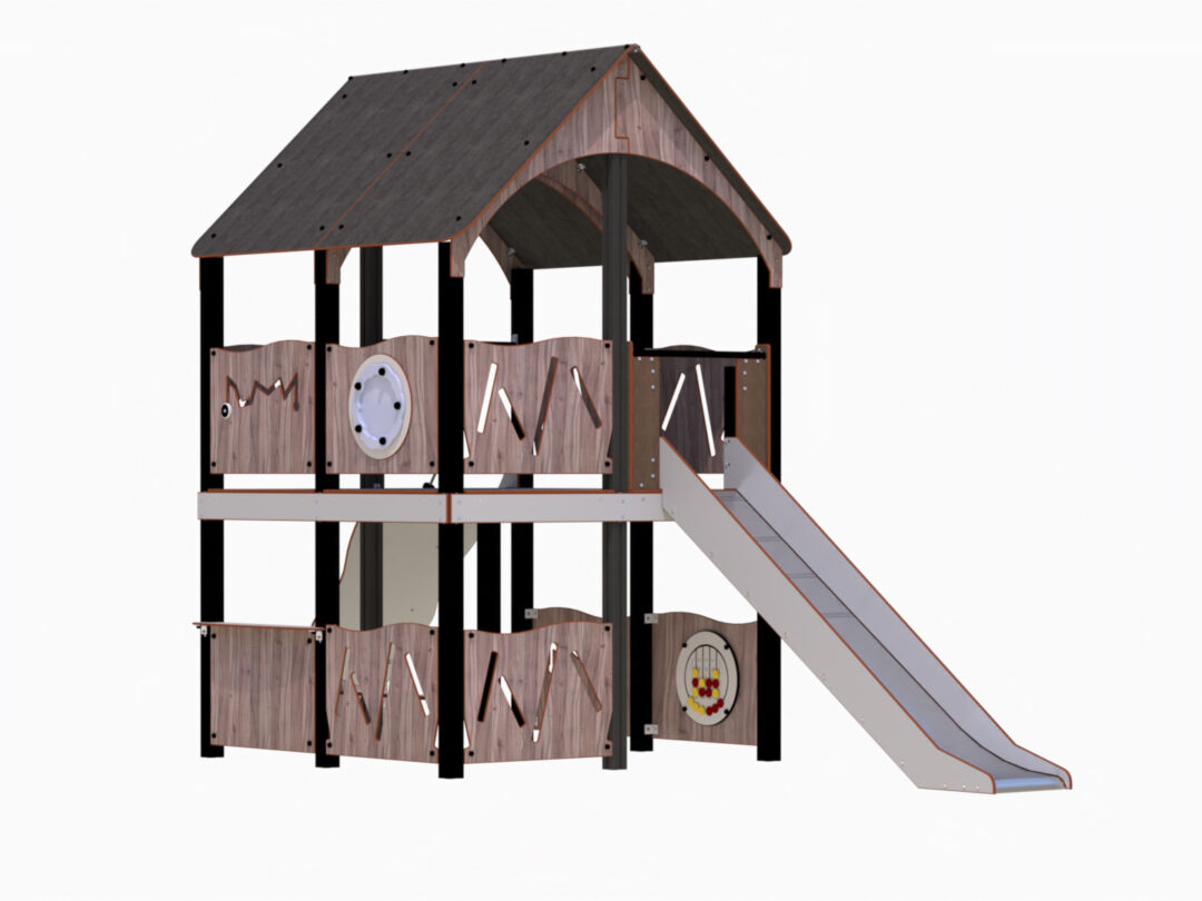 Stort lekehus med sklie