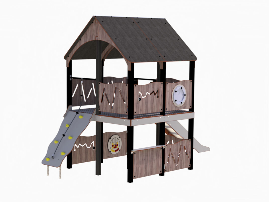 Stort lekehus med sklie
